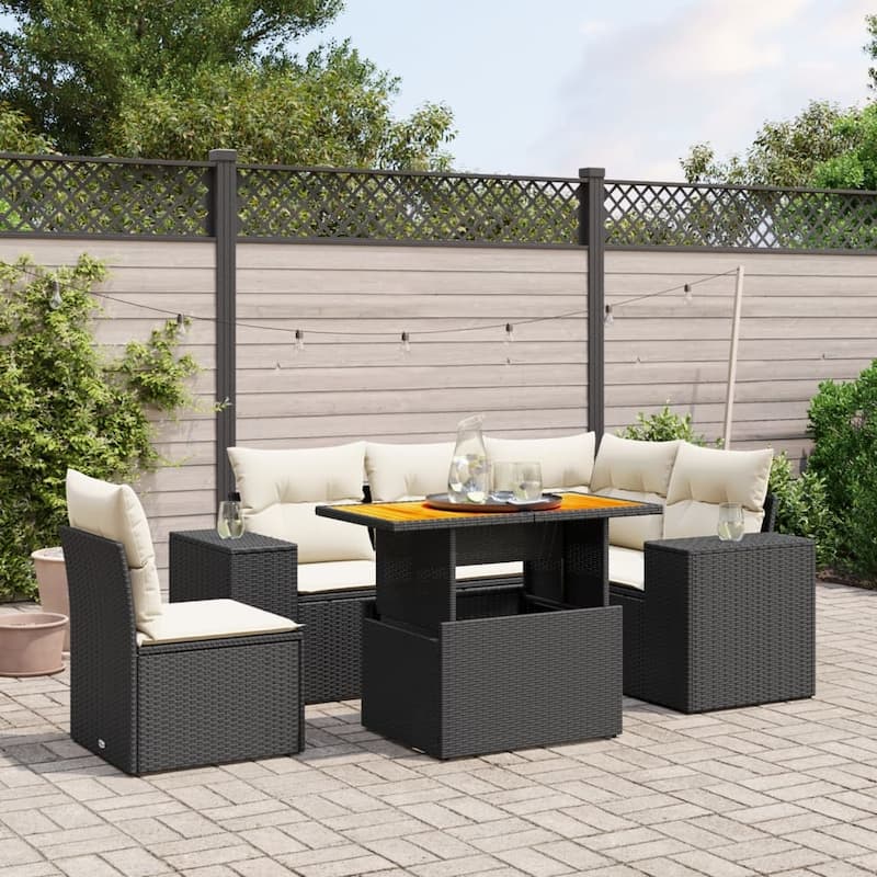 vidaXL Patio Sofa Set with Cushions Sofa Modules Outdoor 6 Piece Poly Rattan - 21.7 x 39.4 x 28.7