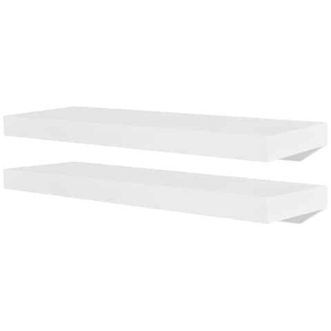 vidaXL 2 White MDF Floating Wall Display Shelves Book/DVD Storage - 23.6" x 7.9" x 1.5"