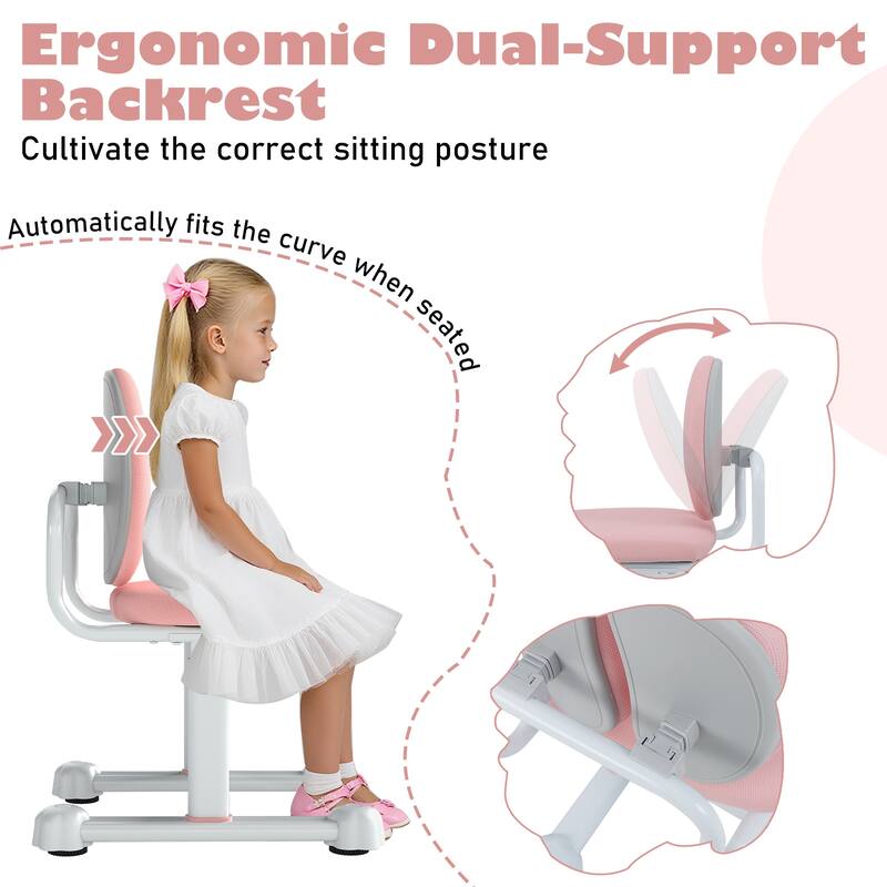 Adjustable Kids Desk Chair with Ergonomic Backrest Padded Foam Seat Metal Frame for Study and Play Ages 3 Plus