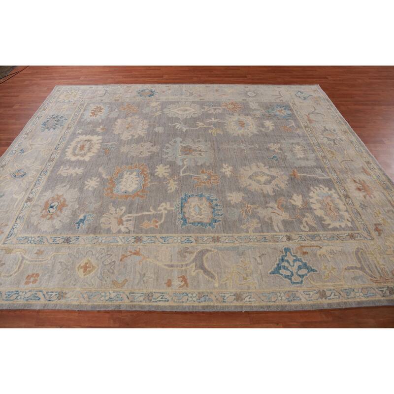 Hand Knotted Oriental 100% Wool Carpet Transitional All-Over Greys & Charcoal Oushak Area Rug - 9' 9'' X 8' 3''