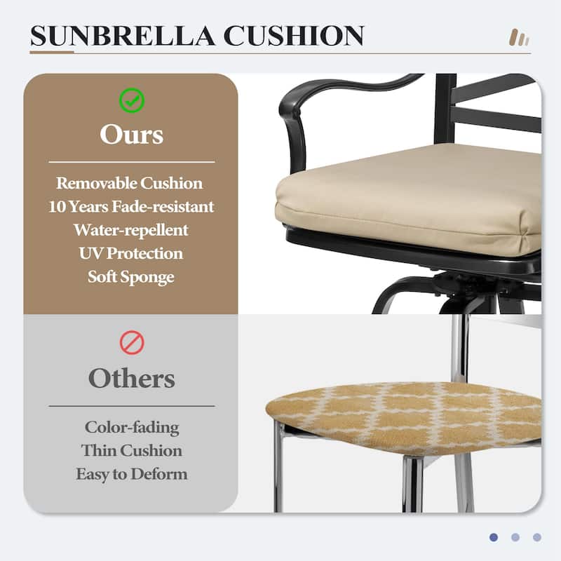 3/5-Piece Set Outdoor Patio Aluminum Sunbrella Swivel Bar Stools and Table