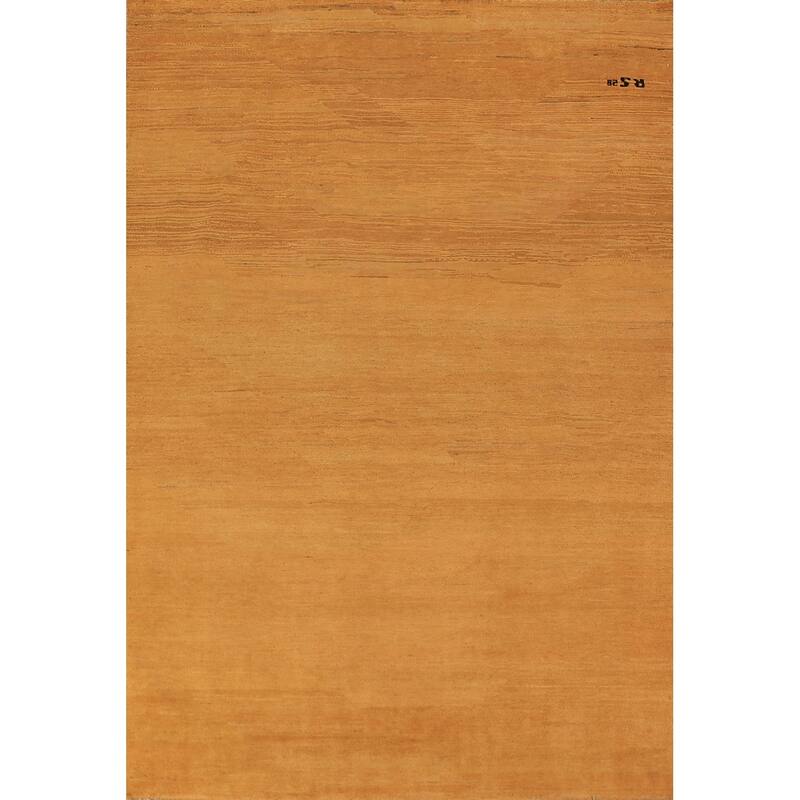 Modern Gabbeh Area Rug Hand-Knotted Solid Orange Wool Carpet - 5'9" x 8'8"
