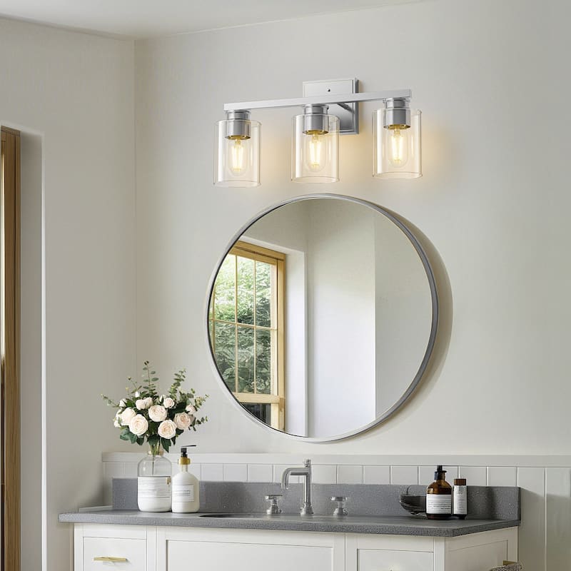 YANSUN 3-Light Brushed Nickel Vanity Wall Sconce with Clear Glass Shades