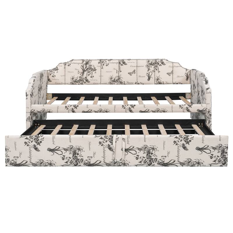 Twin Size Upholstered Daybed with Pop-Up Trundle & USB Charging Ports