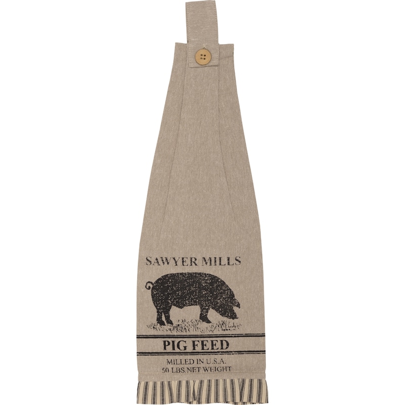 Sawyer Mill Charcoal Pig Button Loop Kitchen Towel Set of 2 - Kitchen Towel 6.5x18