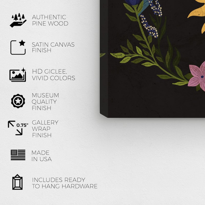 Wynwood Studio Canvas Floral and Botanical Sun & Flowers Black and Modern & Contemporary Wall Art Canvas Print