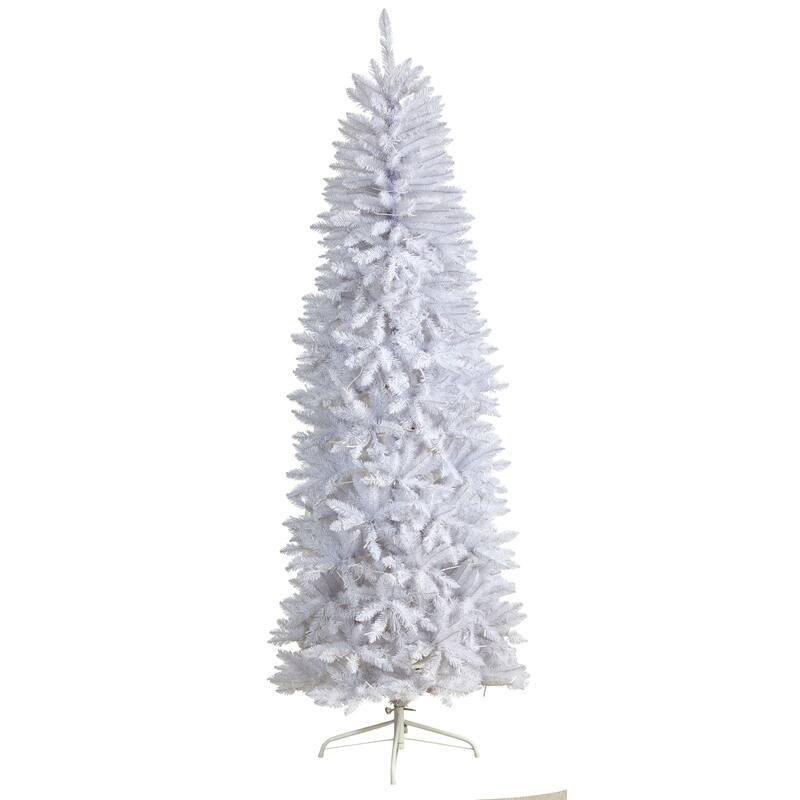 7ft. Slim White Artificial Christmas Tree with 300 Warm White LED Lights & 955 Branches - Stylish Festive X-Mas Tree