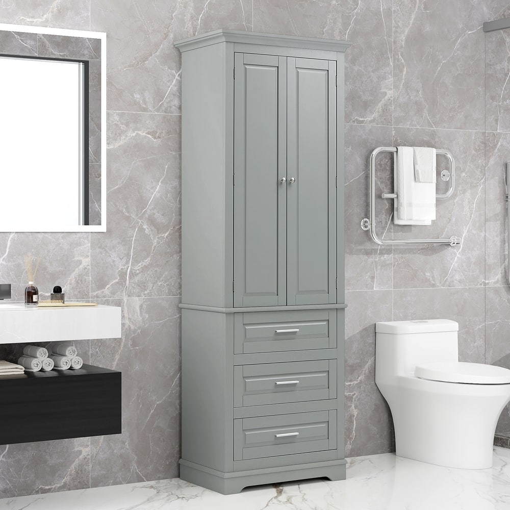 Roomfitters Tall Storage Cabinet with 3 Drawers for Bathroom or Office Freestanding Painted MDF Frame