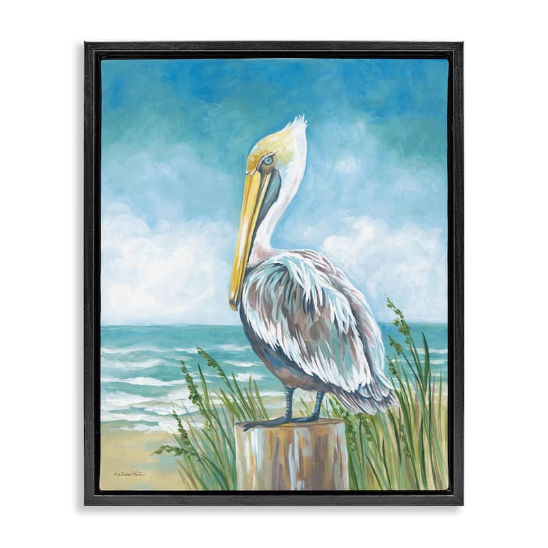 Stupell Pelican Perched near Shore Framed Floater Canvas Wall Art Design By Diane Kater - 25 x 31 - Black