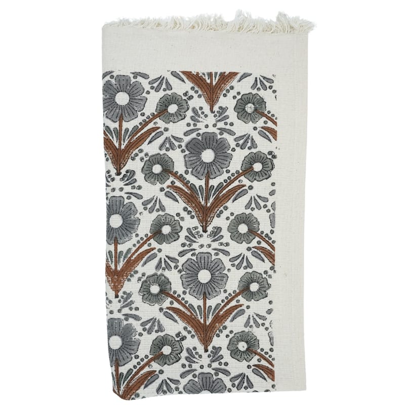 Fabdivine Honeycomb or Waffle Weave Hand Block Floral Print Hand Towel, Kitchen Gift Use