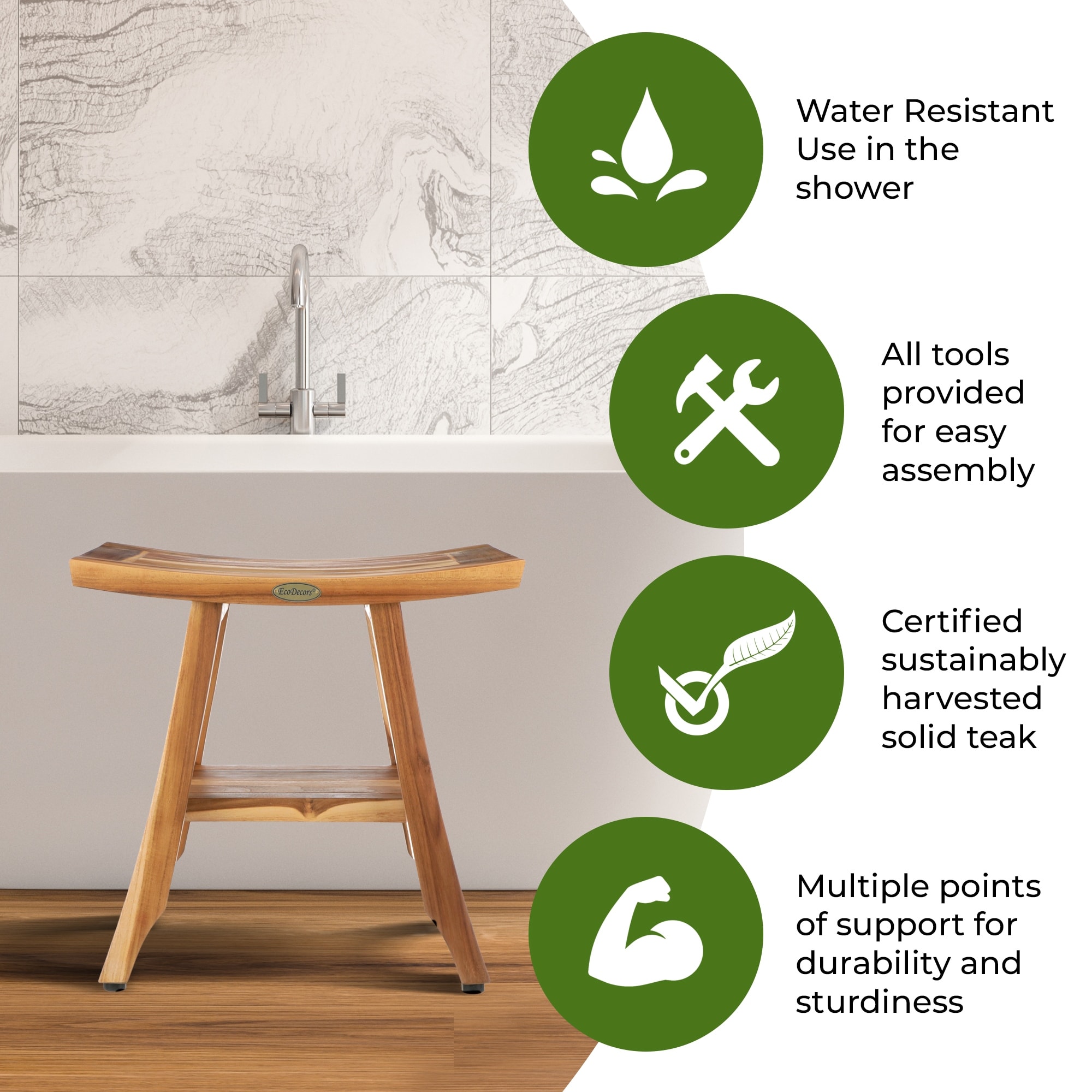 EcoDecors Bench Shower Stool Shower Seat Shower Chair for Inside Shower Small Bench Teak Shower Bench Shower Foot Rest Bed Bath Beyond 28301063