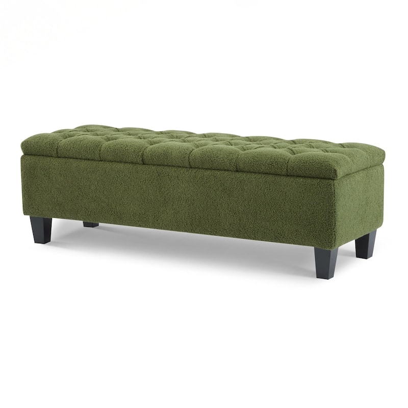 Ottoman Bench with Storage, Rubber Wood Legs, 300 lbs Capacity