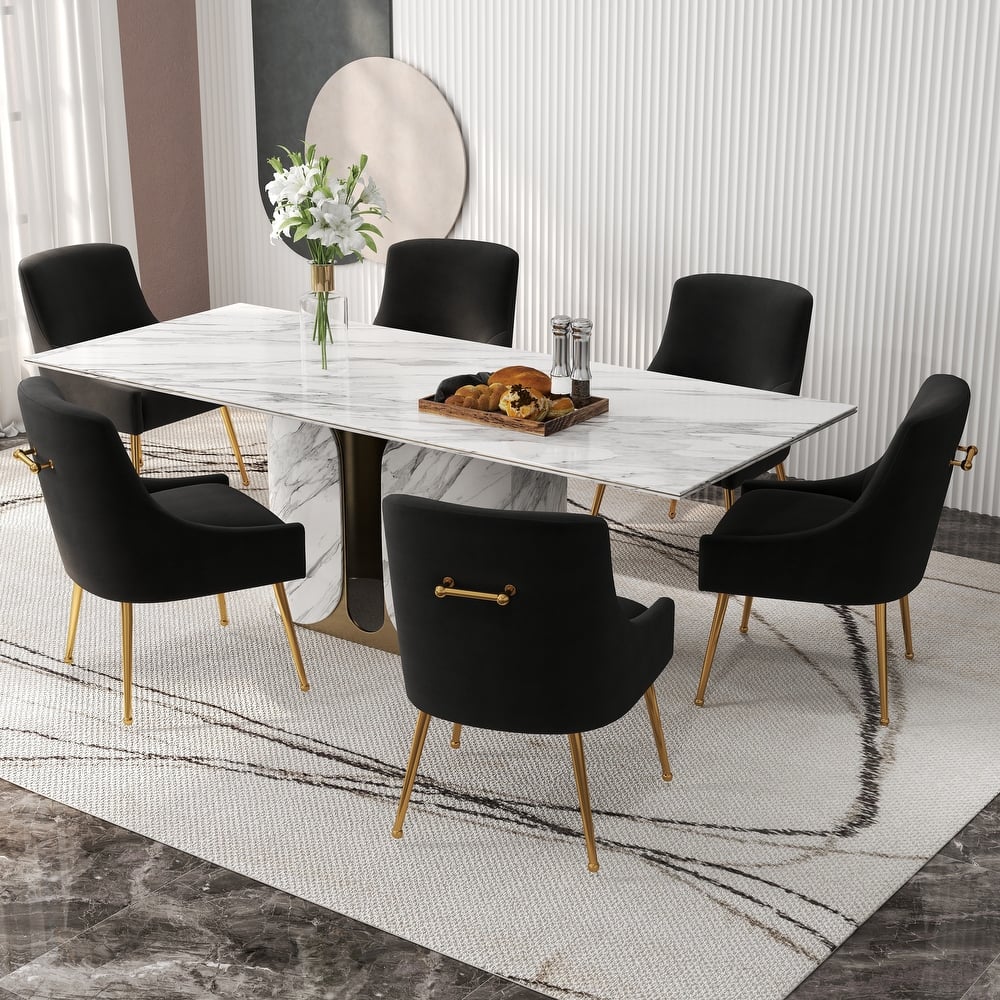 SEYNAR Velvet Upholstered Dining Chair Set of 6, Modern Glam Armless Side Chair