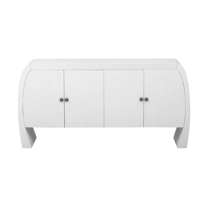 Four-Door Ash Veneer Storage Cabinet with Curved Legs