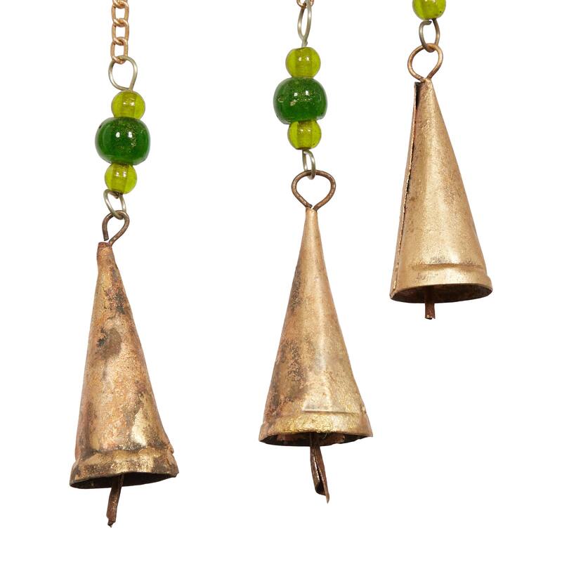 Metal Handmade Embellished Moon and Sun Indoor Outdoor Windchime with Glass Beads and Bells - Silver - Roche River Decor