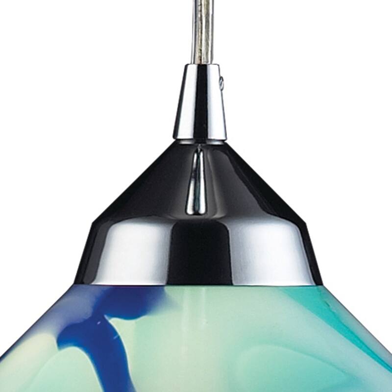 Refraction 7-inch Wide 1-Light Pendant in Polished Chrome with Caribbean Glass - 7in W x 7in D x 4in H