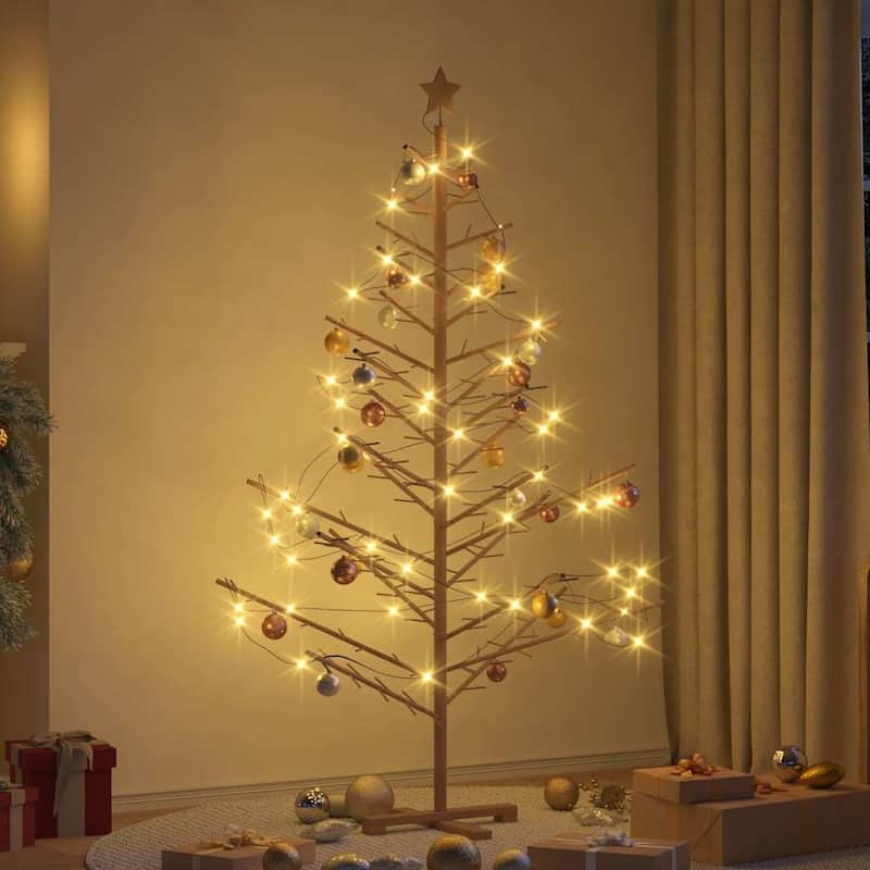 vidaXL Wooden Christmas Tree with Stand Natural/Brown Solid pine wood - Brown - 6 Foot