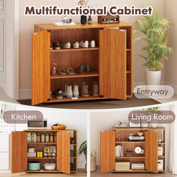 Shoe Storage Cabinet with Doors and Open Shelves Adjustable Wooden Entryway Organizer - 31.5" x 12" x 25.5"