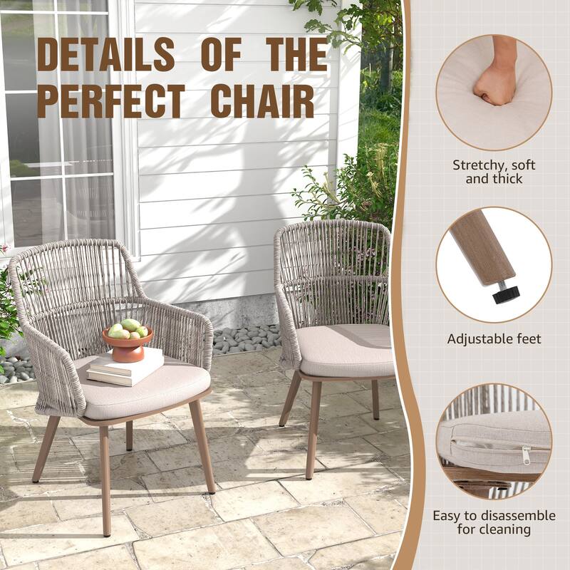Outdoor 2-piece Dining PE Wicker Arm Chair with Cushion