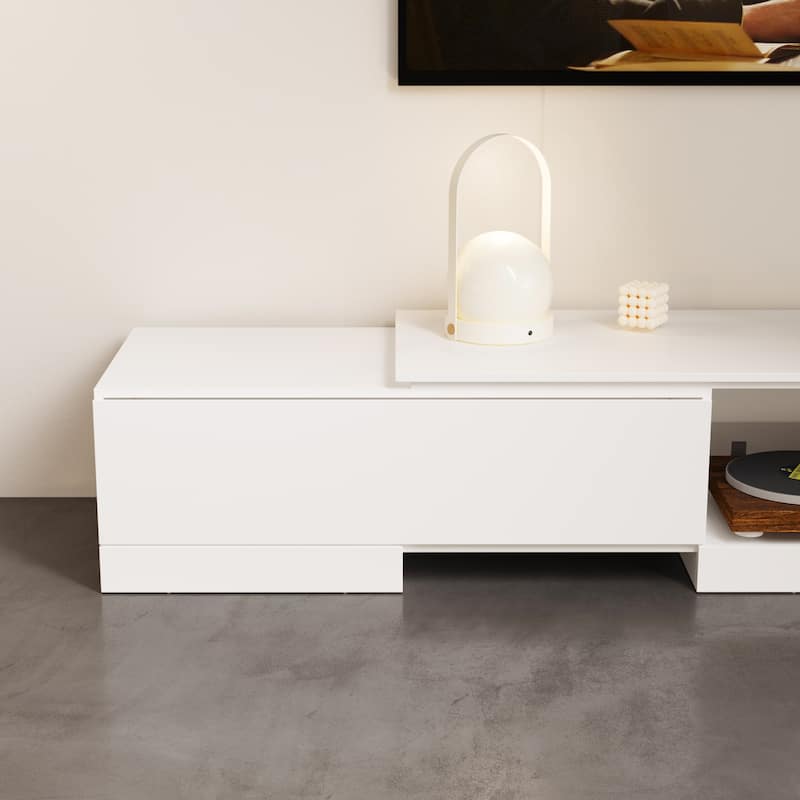 Sleek Entertainment Center with Drawers and Open Shelves