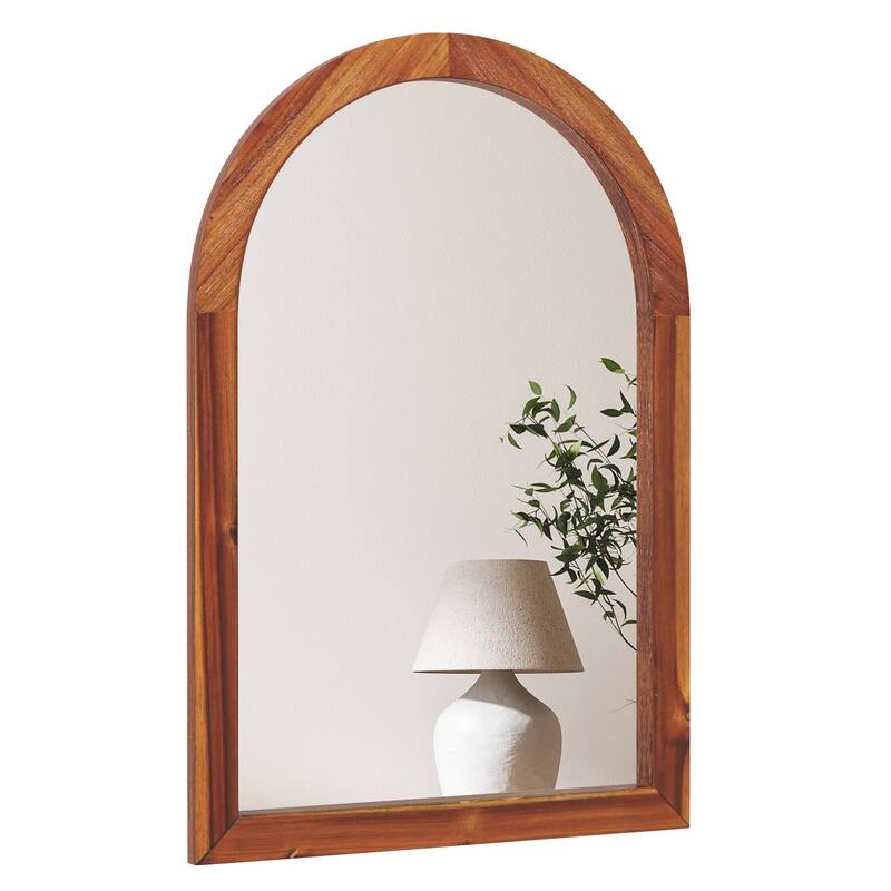 Gymax 24'' x 35'' Rustic Wall Mounted Decorative Mirror w/Solid Acacia - Brown