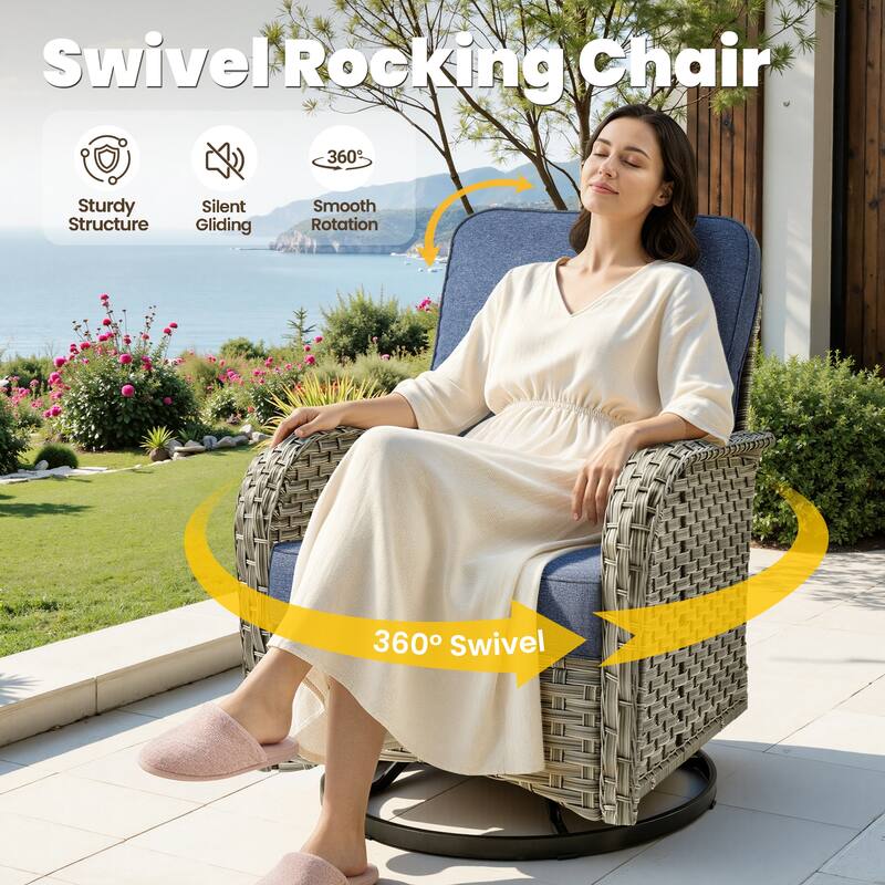 HOOOWOOO 11-piece Outdoor Patio Sofa Wicker Furniture Swivel Chair Set with 54" Fire Pit Table