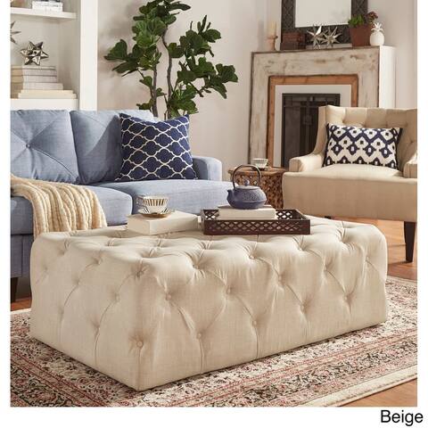 Knightsbridge Rectangular Linen Tufted Ottoman with Casters by iNSPIRE Q Artisan