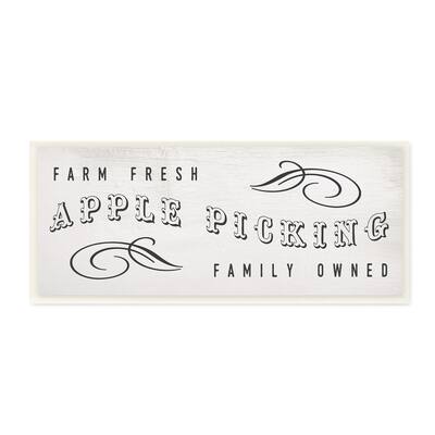 Stupell Industries Farm Fresh Apple Picking Family Owned Harvest Sign Wood Wall Art, 17 x 7 - Grey