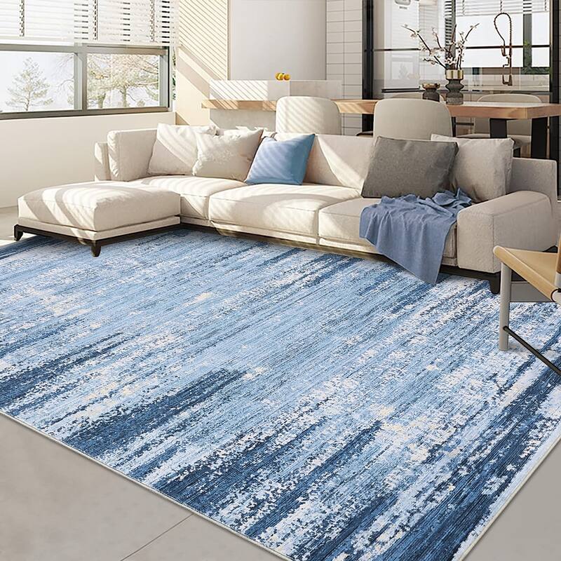 Washable Area Rugs for Living Room Modern Abstract Rug Non Slip Non Shedding Stain Resistant Carpet - 9'x12' - Gray Blue