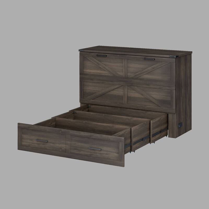 Space-Saving Full Size Farmhouse Murphy Bed with Charging Station, Storage Drawer & Foldable Design for Small Bedrooms