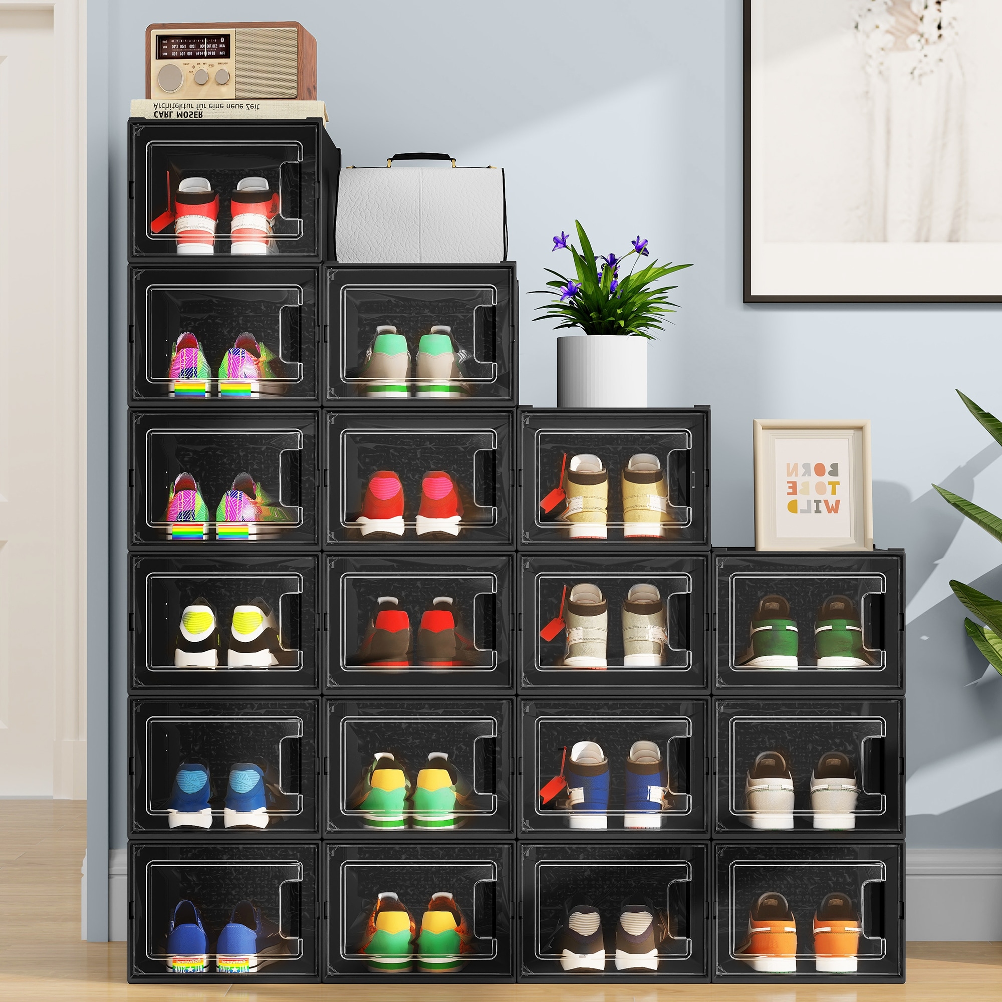 Moasis 18 PCS Large Shoe Organizer Box Stackable Rack
