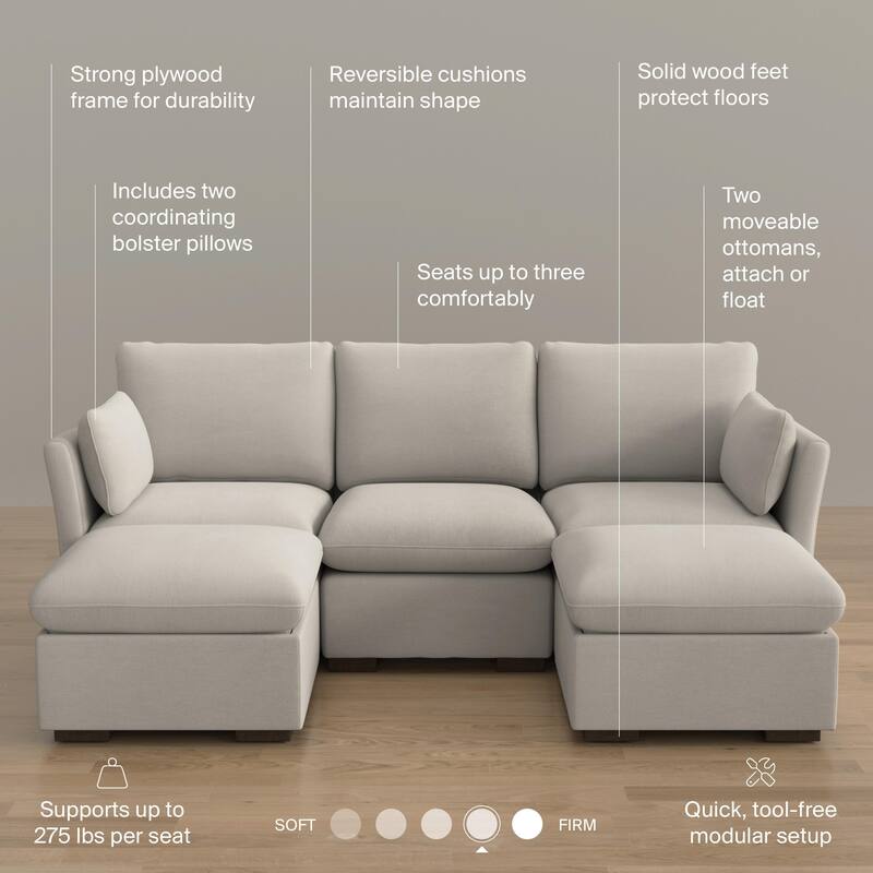 Bush Home Sienna Modular 3-Seater Double Ottoman Chaise Sectional