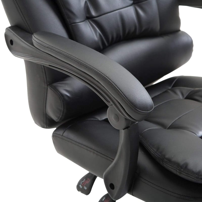HomCom Reclining PU Leather Executive Home Office Chair with Comfortable Faux Leather & Extendable Footrest, Black