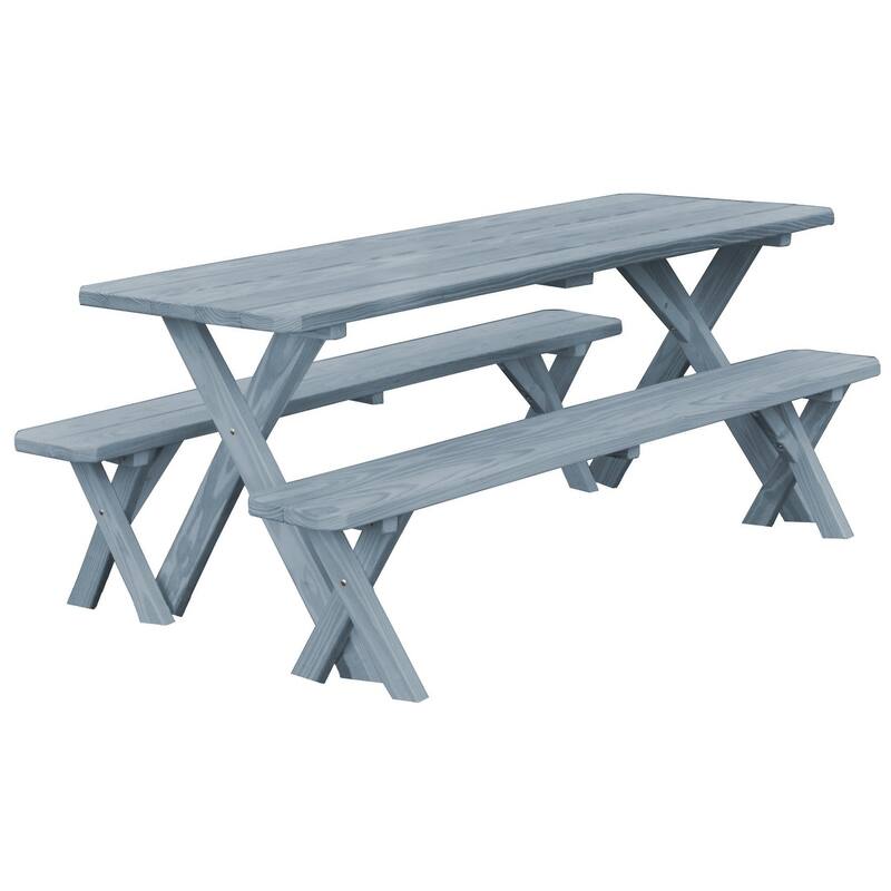 Pressure Treated Pine 8' Cross-Leg Picnic Table with 2 Benches - Gray Stain