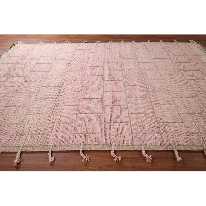 Pink Moroccan Area Rug Handmade Wool Carpet - 9'0"x 12'6"