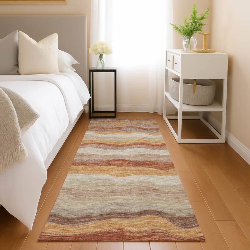 Machine Washable Indoor/ Outdoor Ombre Stripes Chantille Rug