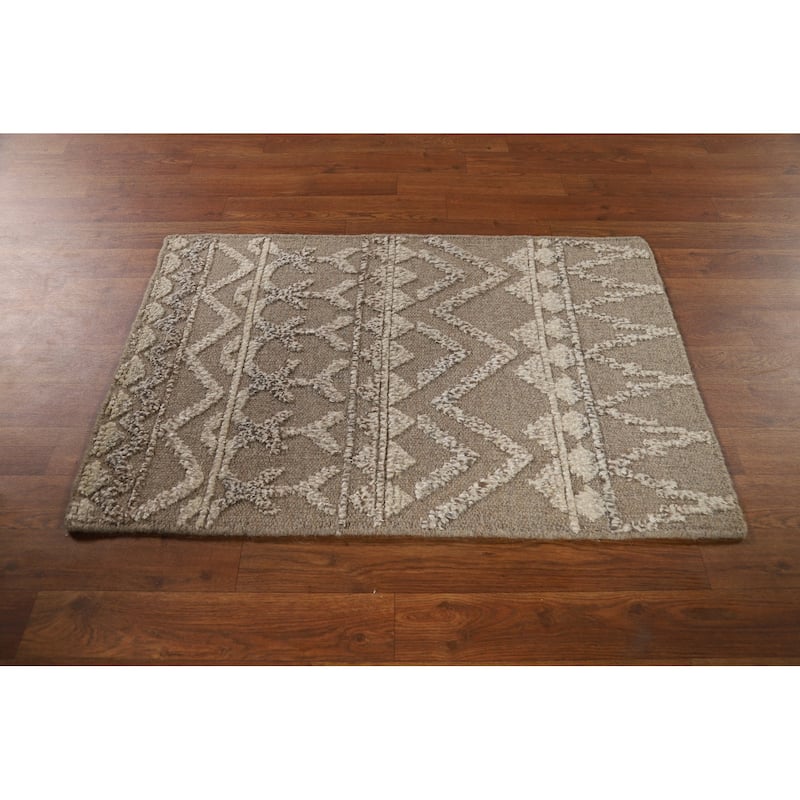 Earth Tone Moroccan Rug Hand-Knotted Oriental Wool Carpet - 2'0"x 3'0"