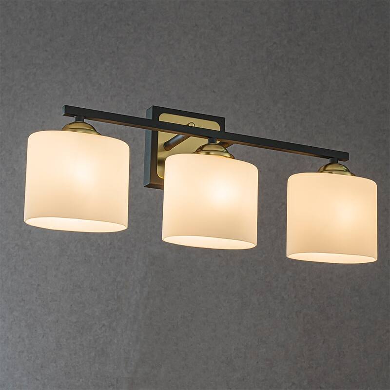 CraftHome 3-Light Modern Elegant Brass And Black Bathrooom Vanity Light With Milk White Glass Shades