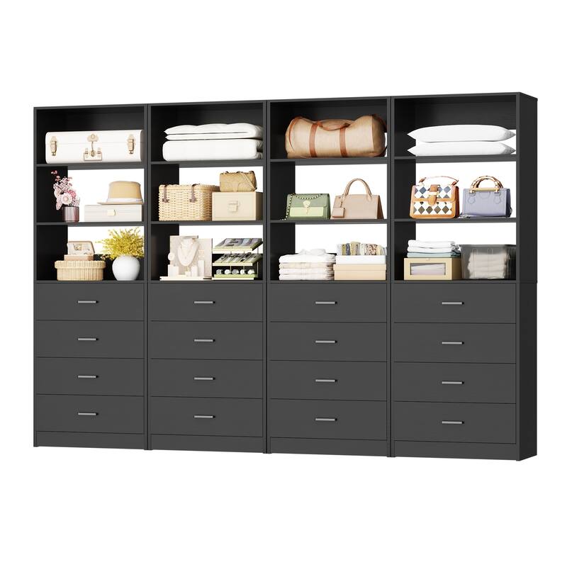 Freestanding Closet Organizer with 4 Drawers and 4 Shelves, Wooden Closet System for Walk-in Closet