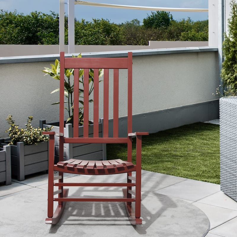 Outsunny Outdoor Rocking Chair, Patio Wooden Rocking Chair with Smooth Armrests, High Back for Garden, Balcony, Porch