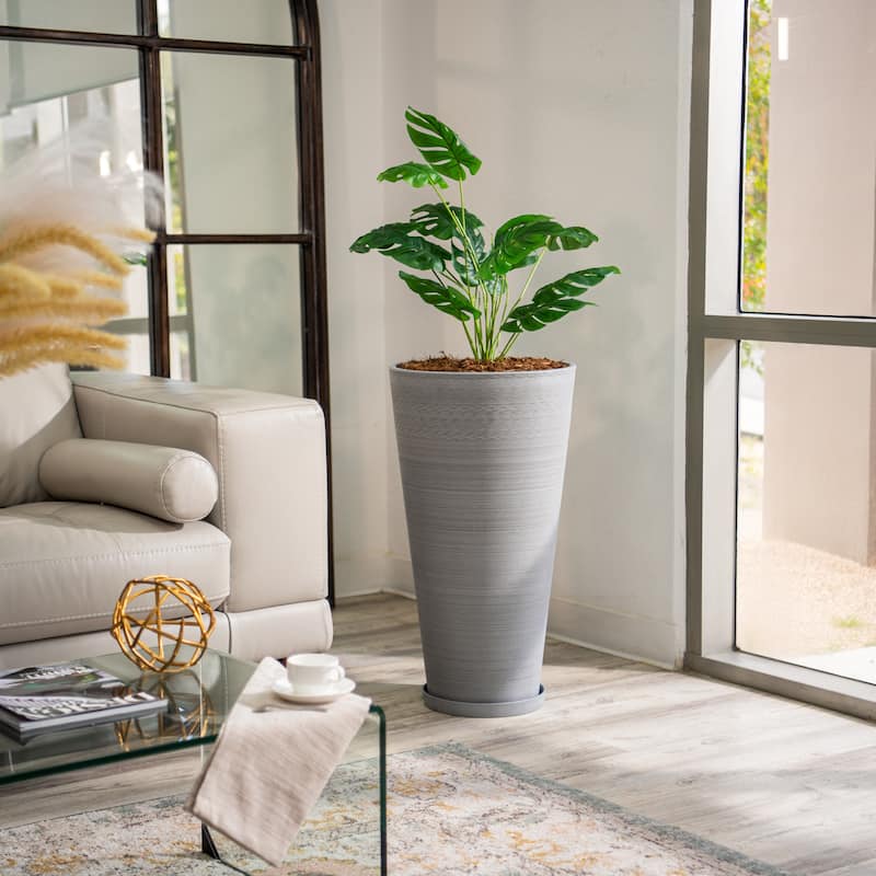 XBrand Modern 28-Inch Tall Round Planter, Modern Tapered Planter Perfect for Indoor & Outdoor Planter, Patio Décor