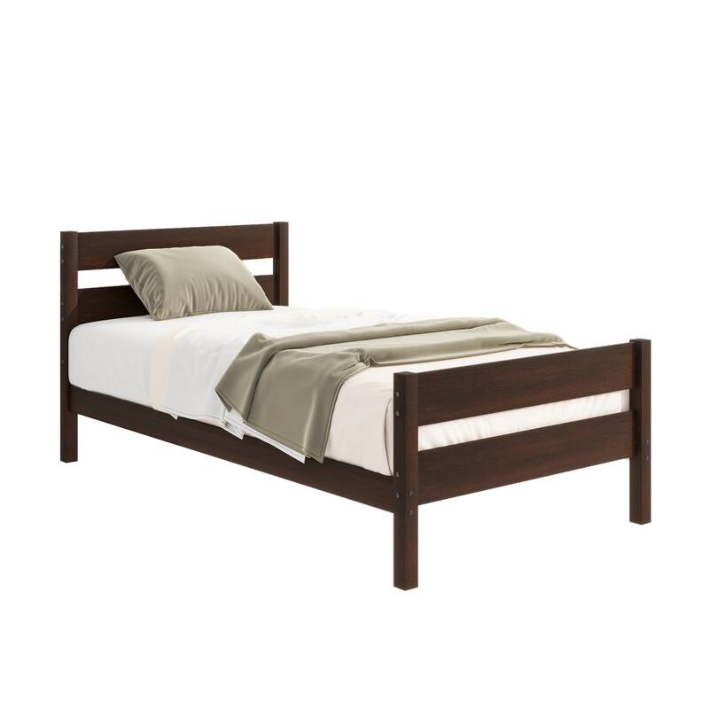 Twin Size Platform Bed with Headboard and Footboard, Rubber Wood