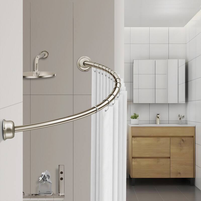 Utopia Alley Rustproof Wall Mounted Single Curved Shower Rod, Aluminum, 45" to 72" Wide, Includes Shower Rings and PEVA Liner