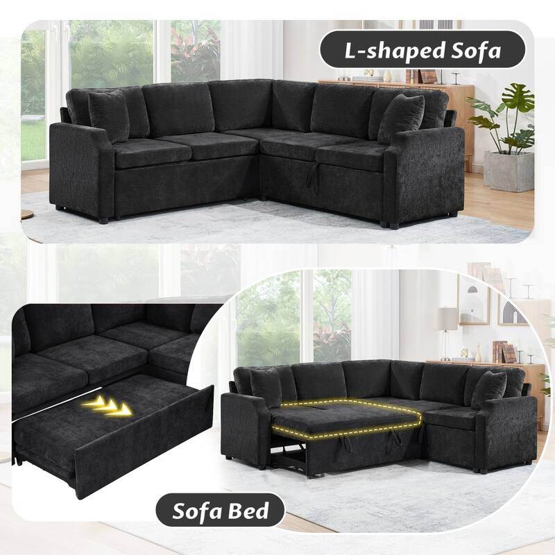 81.9" Upholstered L-shaped Sofa with a Sofa Sleeper and a Hidden Storage Compartment
