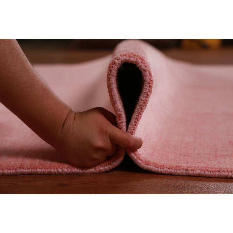 Hand Knotted Oriental 100% Wool Carpet Modern Solid Pink Gabbeh Area Rug - 9' 2'' X 6' 1''