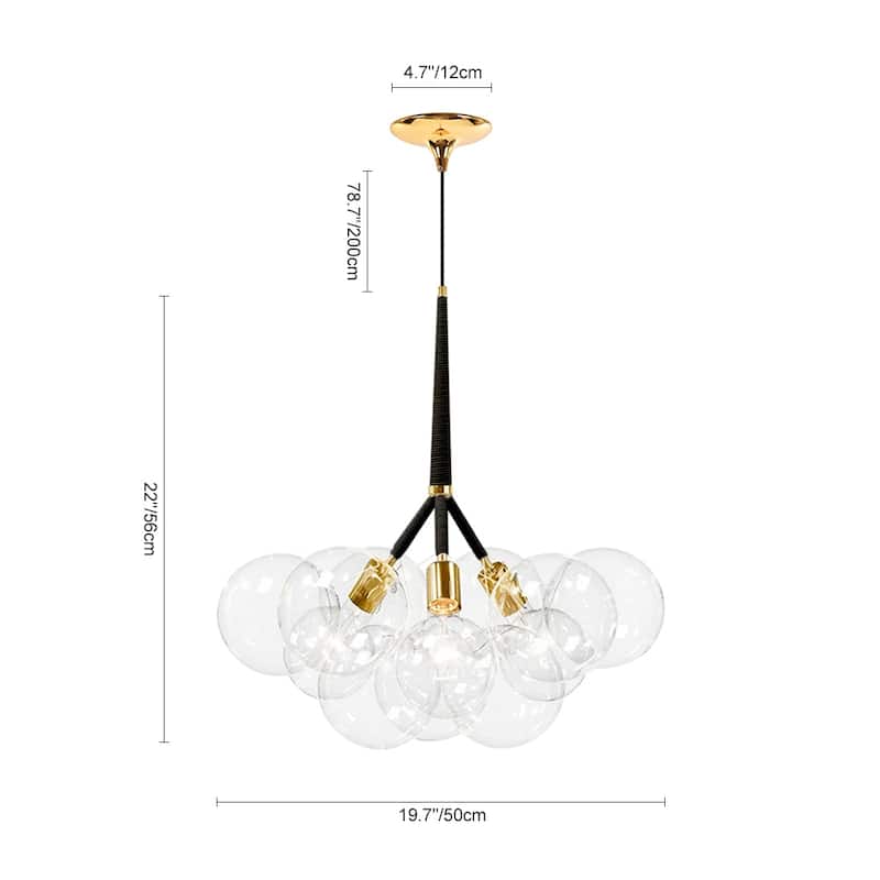 3-Light Modern Glam Cluster Clear Glass Globe Bubble Chandelier with Bulbs Included - 19.7 in. W x 22 in. H