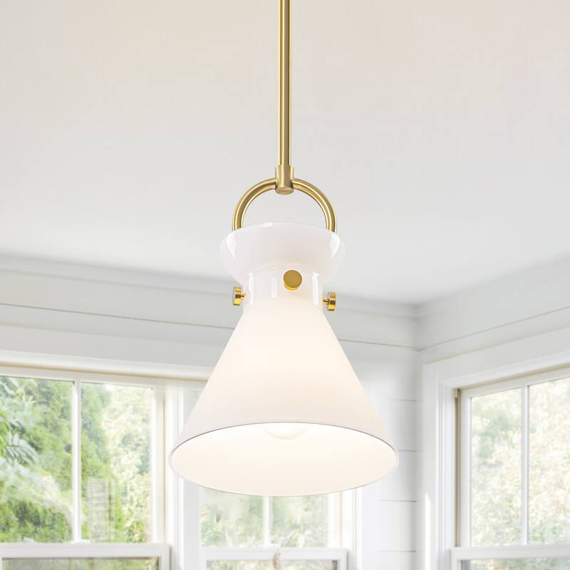 1-Light Modern Transitional Metal & Glass LED Pendant for Bedroom - 13.2" W x 19.3" H