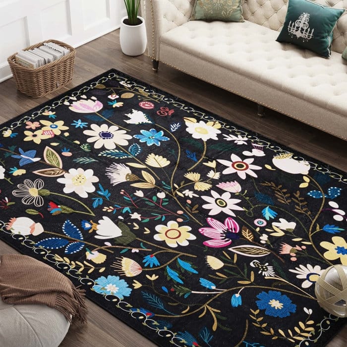 Nature Floral Non-Slip Machine Washable Colorful Modern Area Rug