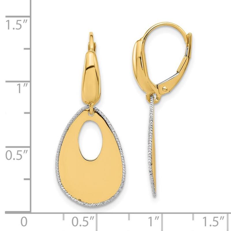 Curata 14k Two Tone Gold Polished and Diamond cut Teardrop Dangle Leverback Earrings -