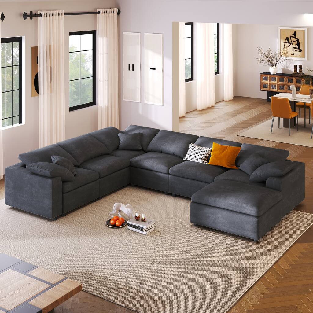 U-Shaped Modular Sofa Sets Convertible L-shape Sectionals Recliner Sofa with Ottoman and Pillows for Living Room Corner Couches